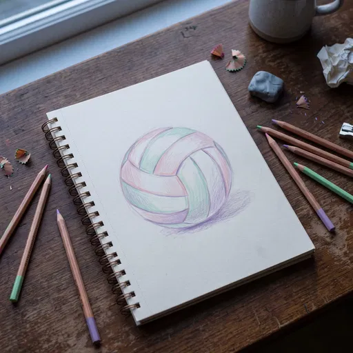 Pastel Volleyball Sketch in Spiral Notebook