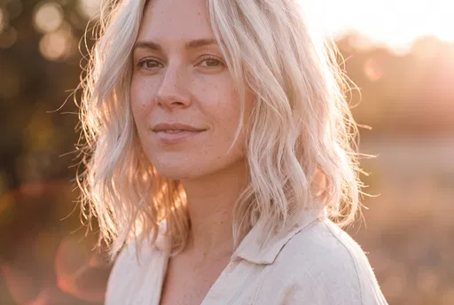 Woman With Platinum Blonde Lob at Sunset