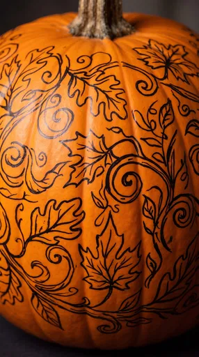 Orange Pumpkin With Black Marker Leaf Art