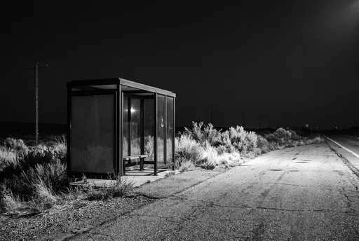 Empty Desert Bus Stop at Night