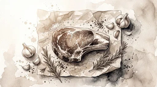 Sepia Watercolor Bone-In Steak And Herbs