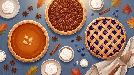 Thanksgiving Pies Flat Lay Illustration