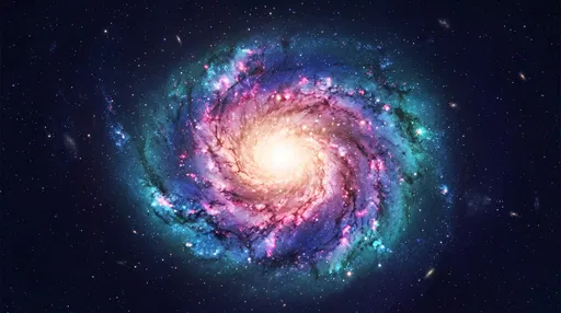 Colorful Luminous Spiral Galaxy in Deep Space