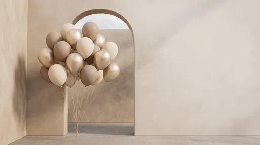 Neutral Balloons Beside Minimalist Archway