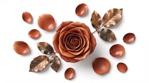 Glossy Terracotta Rose and Bronze Leaves