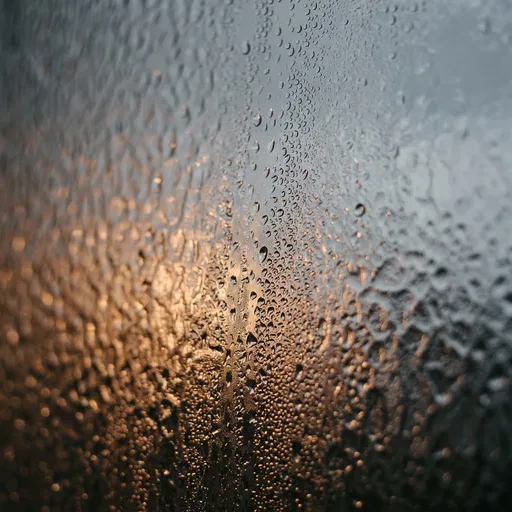 Condensation Droplets on Glass in Warm Light