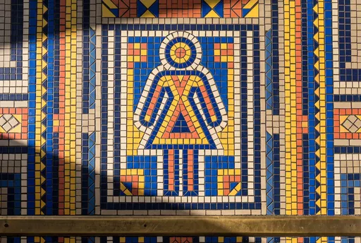 Mosaic Tile Women's Restroom Floor Sign