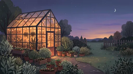 Cozy Glowing Greenhouse at Dusk Illustration