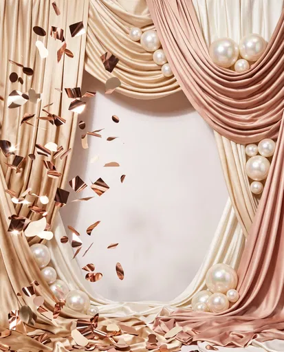 Satin Drapery and Pearl Backdrop with Confetti