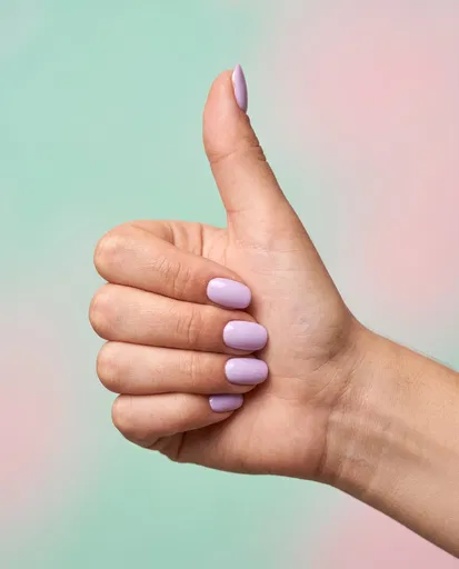 Hand With Lavender Nails Giving Thumbs Up