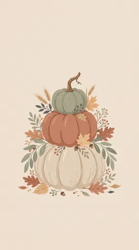 Stacked Heirloom Pumpkins Autumn Illustration