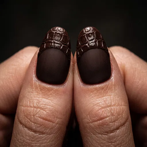 Brown Matte and Crocodile Texture Nail Art
