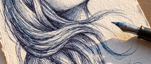 Fountain Pen and Blue Ink Hair Sketch