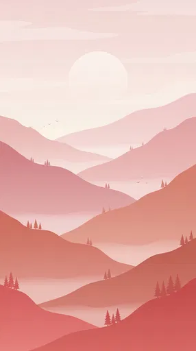 Pastel Coral Layered Mountain Landscape Illustration