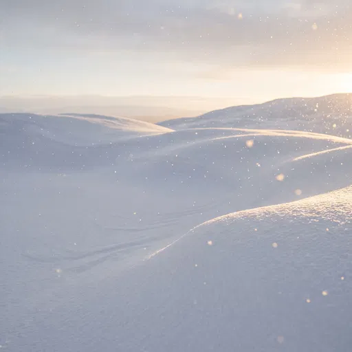 Sunlit Snow Dunes with Falling Snow