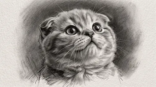 Graphite Sketch of Scottish Fold Kitten
