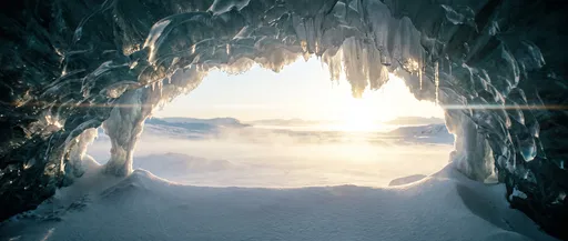 Sunlit Horizon From Inside Ice Cave