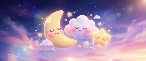 Cute Sleeping Moon Cloud and Star