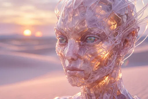 Translucent Crystalline Alien in Desert Sunset