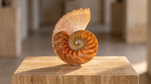 Bisected Nautilus Shell on Travertine Pedestal
