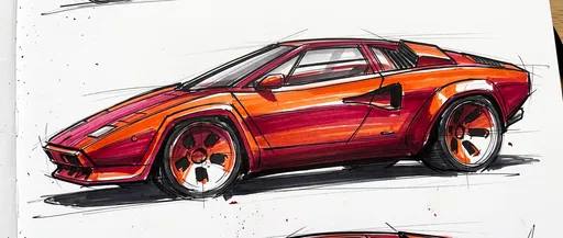 Retro Wedge Sports Car Marker Sketch