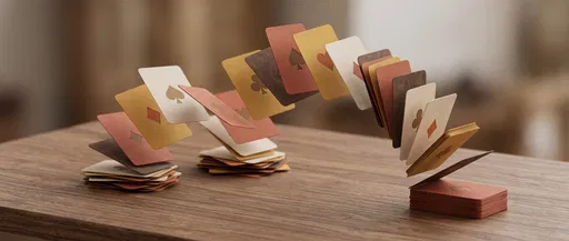 Minimalist Earthy Playing Cards Arcing Over Table