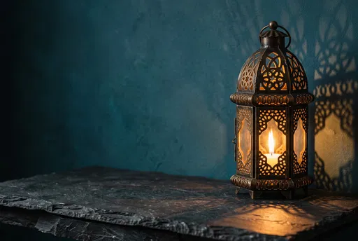 Glowing Moroccan Lantern on Dark Slate