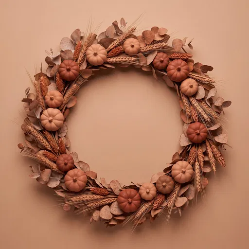Monochrome Terracotta Autumn Pumpkin Wreath Flat Lay