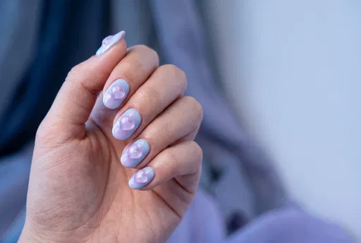 Pastel Purple and Blue Heart Nail Art