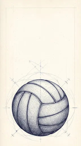 Navy Ink Volleyball Technical Drawing Study