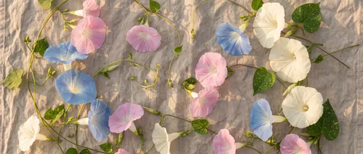 Pastel Morning Glory Flat Lay on Linen
