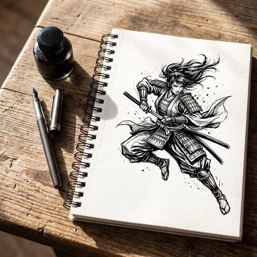 Ink Samurai Sketch in Spiral Notebook