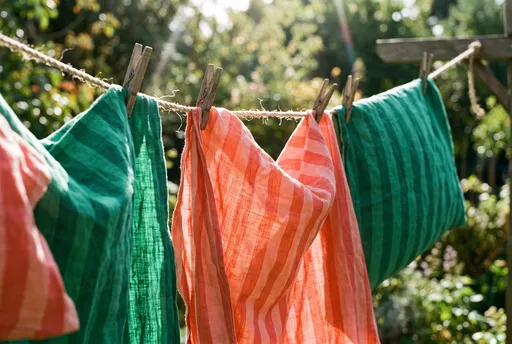 Striped Linen Bedding on Outdoor Clothesline