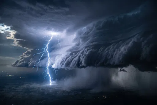 Aerial View of Lightning and Shelf Cloud