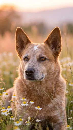 Red Heeler Dog in Chamomile Meadow
