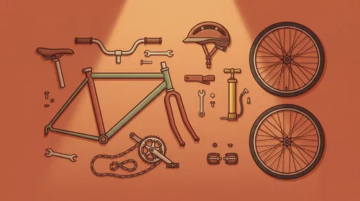 Disassembled Bicycle Parts Flat Lay Illustration