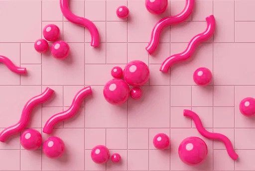Glossy Pink Shapes on Matte Tile Background