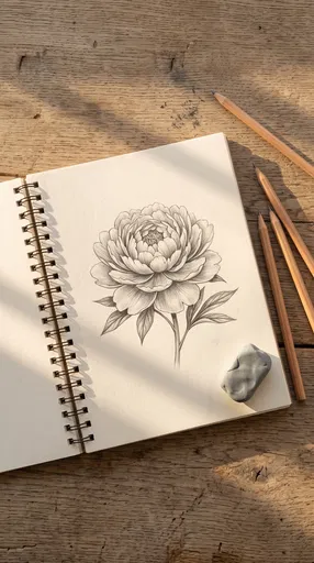 Graphite Peony Sketch in Spiral Notebook