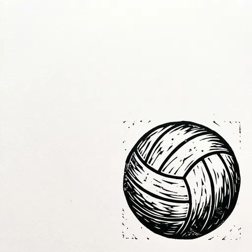 Black Linocut Volleyball Print With Copy Space