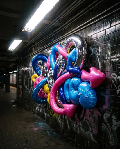 Inflatable Graffiti Sculpture in Subway