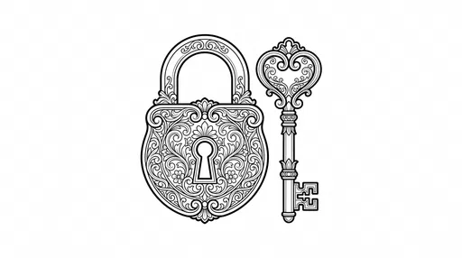 Ornate Padlock and Key Coloring Page