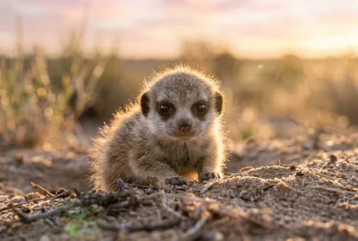 Baby Meerkat Pup in Golden Sunlight