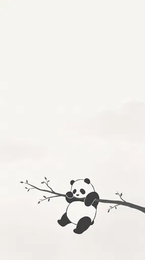 Minimalist Panda Hanging on Branch Illustration