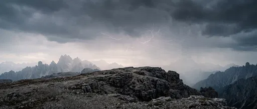 Stormy Mountain Ridge with Forked Lightning