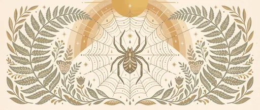 Symmetrical Folk Art Spider and Botanical Web