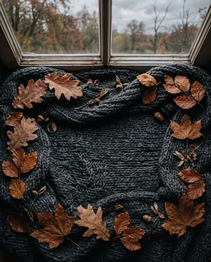 Autumn Leaf Border on Chunky Knit Blanket