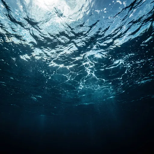 Underwater View Looking Up at Ocean Surface