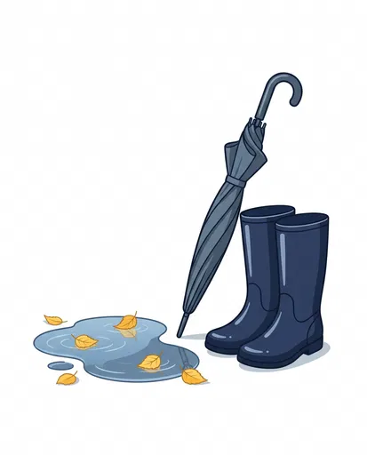 Rain Boots Umbrella And Puddle Clipart