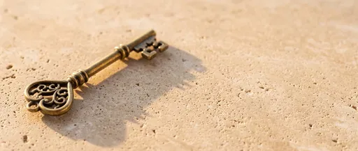 Antique Brass Heart Key on Stone