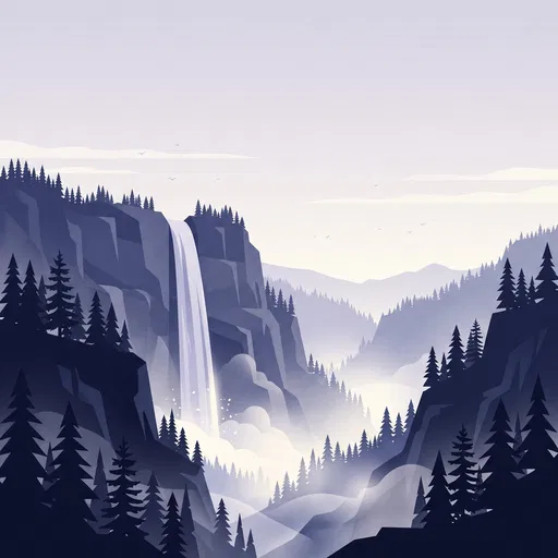 Indigo Mountain Waterfall Vector Illustration